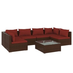 vidaXL Set muebles de jardín 7 piezas y cojines ratán sintético marrón