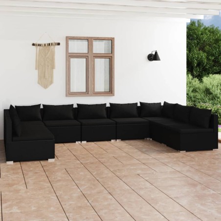 vidaXL Set de muebles de jardín 9 pzas y cojines ratán sintético negro