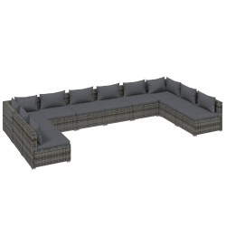 vidaXL Set de muebles de jardín 10 pzas y cojines ratán sintético gris