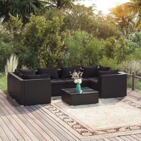 vidaXL Set de muebles de jardín y cojines 7 pzas ratán sintético negro