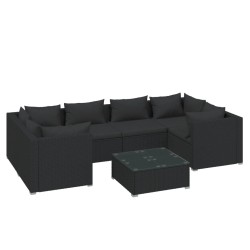 vidaXL Set de muebles de jardín y cojines 7 pzas ratán sintético negro