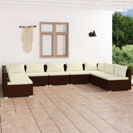 vidaXL Set muebles de jardín 9 piezas y cojines ratán sintético marrón
