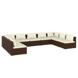 vidaXL Set muebles de jardín 9 piezas y cojines ratán sintético marrón