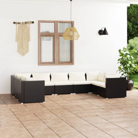 vidaXL Set de muebles de jardín 9 pzas y cojines ratán sintético negro