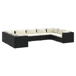 vidaXL Set de muebles de jardín 9 pzas y cojines ratán sintético negro