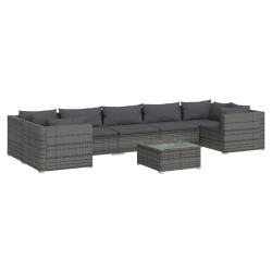 vidaXL Set de muebles de jardín 8 pzas y cojines ratán sintético gris
