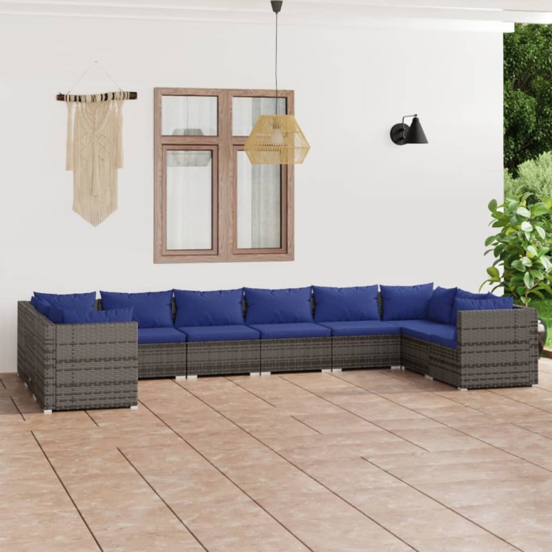 vidaXL Set de muebles de jardín 10 pzas y cojines ratán sintético gris vidaXL Set de muebles de jardín 10 pzas y cojines ratán sintético gris
