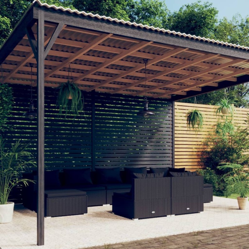 vidaXL Set de muebles de jardín 9 pzas y cojines ratán sintético negro vidaXL Set de muebles de jardín 9 pzas y cojines ratán sintético negro