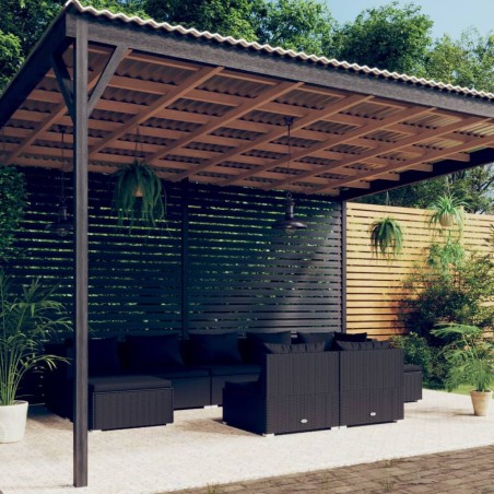 vidaXL Set de muebles de jardín 9 pzas y cojines ratán sintético negro