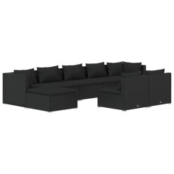 vidaXL Set de muebles de jardín 9 pzas y cojines ratán sintético negro