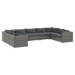 vidaXL Set de muebles de jardín 9 pzas y cojines ratán sintético gris
