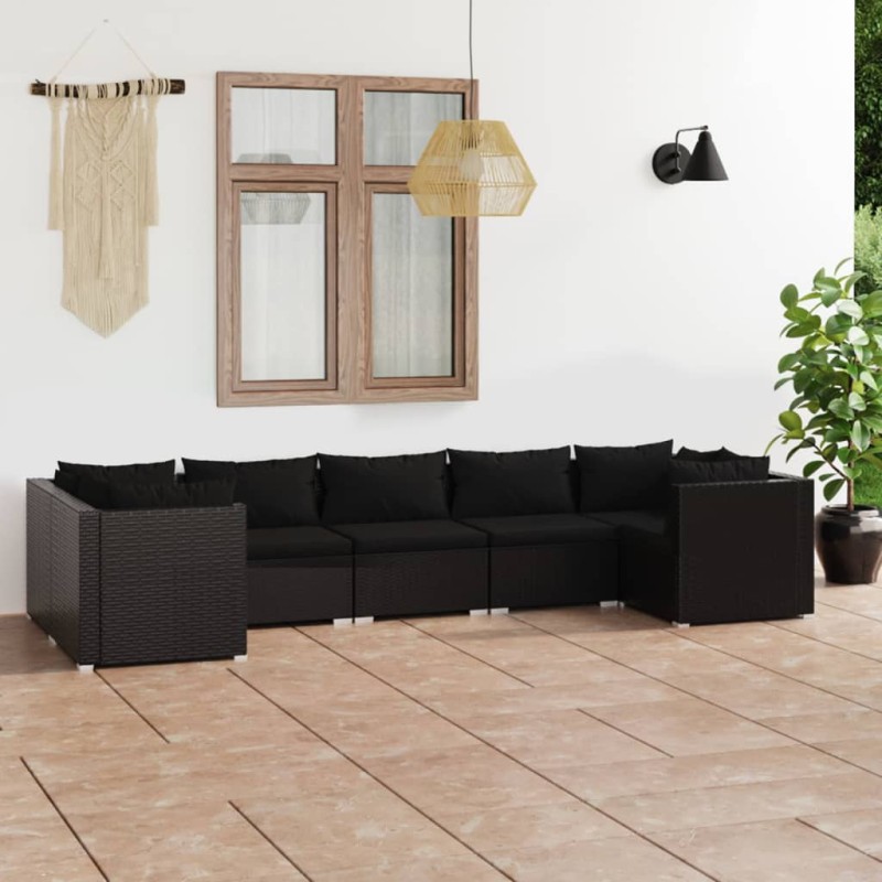 vidaXL Set de muebles de jardín 7 pzas y cojines ratán sintético negro vidaXL Set de muebles de jardín 7 pzas y cojines ratán sintético negro