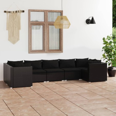 vidaXL Set de muebles de jardín 7 pzas y cojines ratán sintético negro