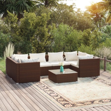 vidaXL Set muebles de jardín 7 piezas y cojines ratán sintético marrón