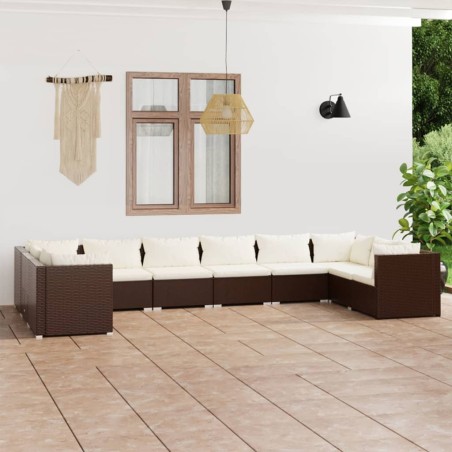 vidaXL Set muebles de jardín 10 pzas y cojines ratán sintético marrón