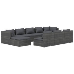 vidaXL Set de muebles de jardín 10 pzas y cojines ratán sintético gris