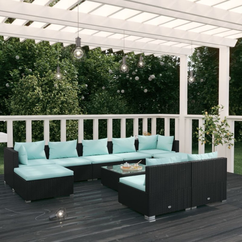 vidaXL Set de muebles de jardín 10 pzas cojines ratán sintético negro vidaXL Set de muebles de jardín 10 pzas cojines ratán sintético negro
