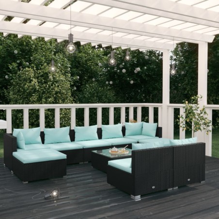 vidaXL Set de muebles de jardín 10 pzas cojines ratán sintético negro