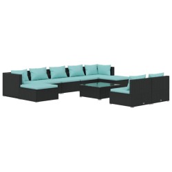 vidaXL Set de muebles de jardín 10 pzas cojines ratán sintético negro