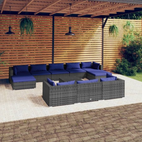 vidaXL Set de muebles de jardín 11 pzas y cojines ratán sintético gris