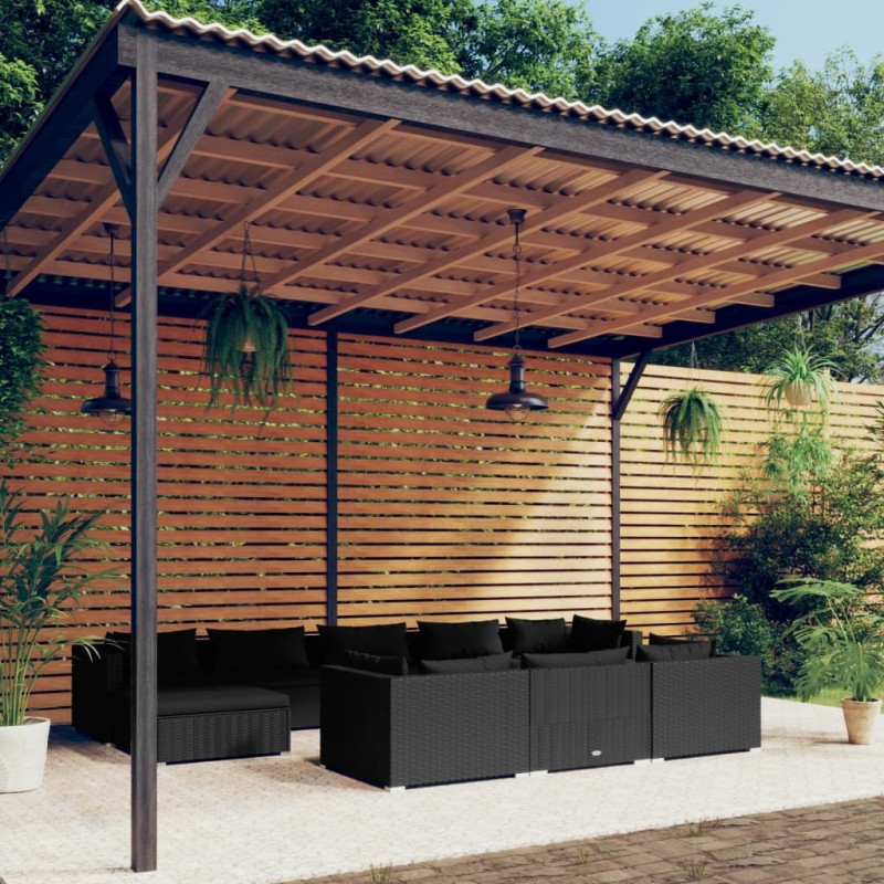 vidaXL Set de muebles de jardín 10 pzas cojines ratán sintético negro
