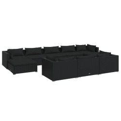 vidaXL Set de muebles de jardín 10 pzas cojines ratán sintético negro
