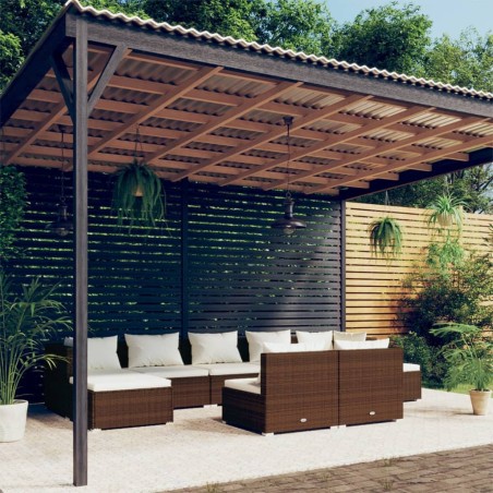 vidaXL Set muebles de jardín 9 piezas y cojines ratán sintético marrón