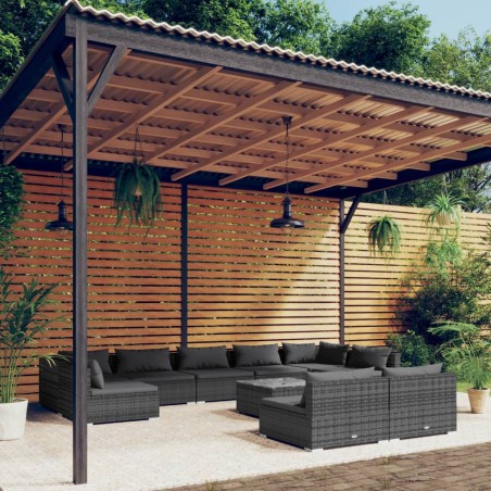 vidaXL Set de muebles de jardín 10 pzas y cojines ratán sintético gris