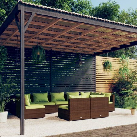 vidaXL Set muebles de jardín 9 piezas y cojines ratán sintético marrón