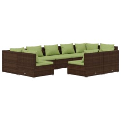 vidaXL Set muebles de jardín 9 piezas y cojines ratán sintético marrón