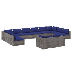 vidaXL Set de muebles de jardín 12 pzas y cojines ratán sintético gris
