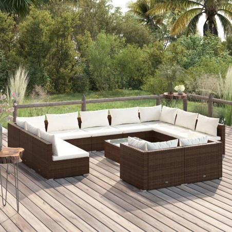 vidaXL Set muebles de jardín 12 pzas y cojines ratán sintético marrón