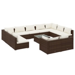 vidaXL Set muebles de jardín 12 pzas y cojines ratán sintético marrón