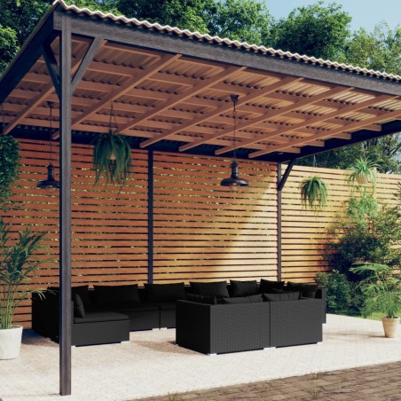 vidaXL Set de muebles de jardín 9 pzas y cojines ratán sintético negro