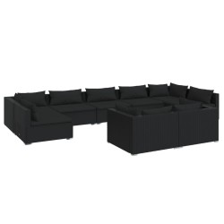 vidaXL Set de muebles de jardín 9 pzas y cojines ratán sintético negro