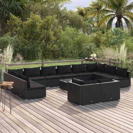 vidaXL Set de muebles de jardín 13 pzas cojines ratán sintético negro