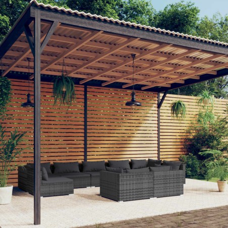 vidaXL Set de muebles de jardín 9 pzas y cojines ratán sintético gris