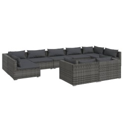 vidaXL Set de muebles de jardín 9 pzas y cojines ratán sintético gris