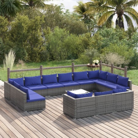 vidaXL Set de muebles de jardín 14 pzas y cojines ratán sintético gris