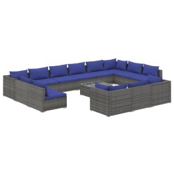 vidaXL Set de muebles de jardín 14 pzas y cojines ratán sintético gris