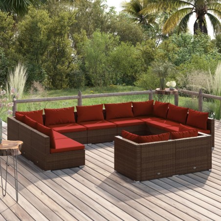 vidaXL Set de muebles de jardín 11 pzas cojines ratán sintético marrón