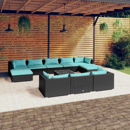 vidaXL Set de muebles de jardín 11 pzas cojines ratán sintético negro