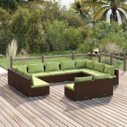 vidaXL Set muebles de jardín 11 piezas cojines ratán sintético marrón