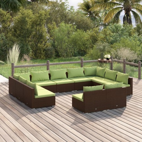 vidaXL Set muebles de jardín 11 piezas cojines ratán sintético marrón