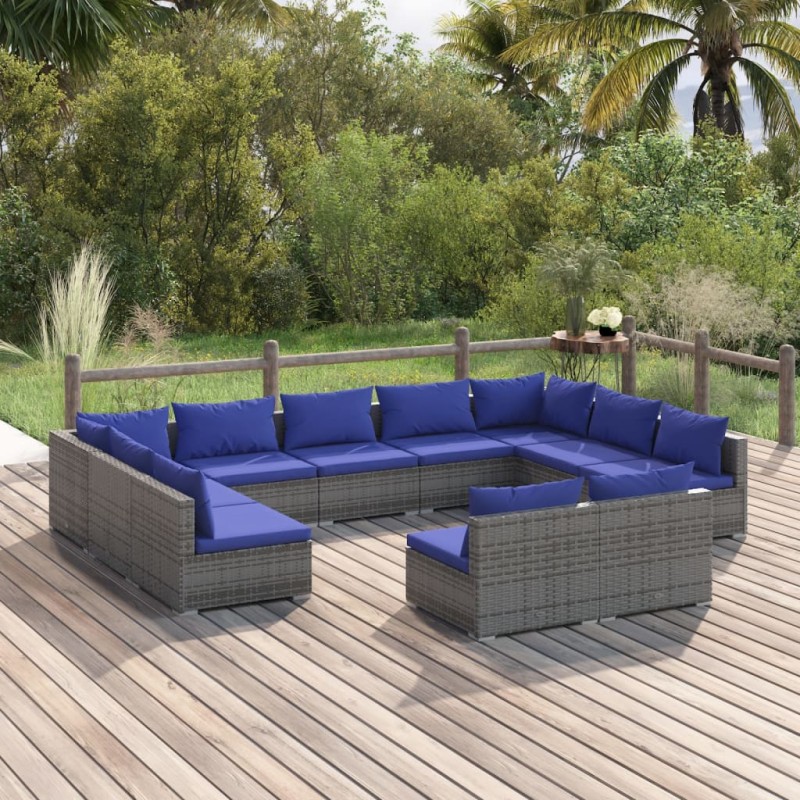 vidaXL Set de muebles de jardín 11 pzas y cojines ratán sintético gris vidaXL Set de muebles de jardín 11 pzas y cojines ratán sintético gris