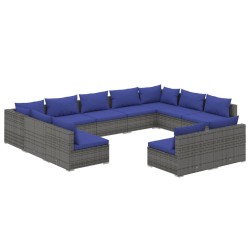 vidaXL Set de muebles de jardín 11 pzas y cojines ratán sintético gris