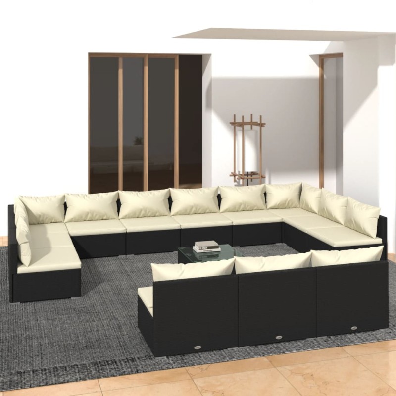vidaXL Set de muebles de jardín 13 pzas cojines ratán sintético negro vidaXL Set de muebles de jardín 13 pzas cojines ratán sintético negro