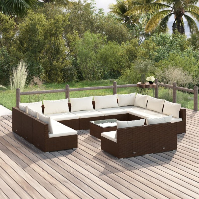 vidaXL Set de muebles de jardín 12 pzas cojines ratán sintético marrón vidaXL Set de muebles de jardín 12 pzas cojines ratán sintético marrón