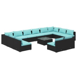 vidaXL Set de muebles de jardín 13 pzas cojines ratán sintético negro