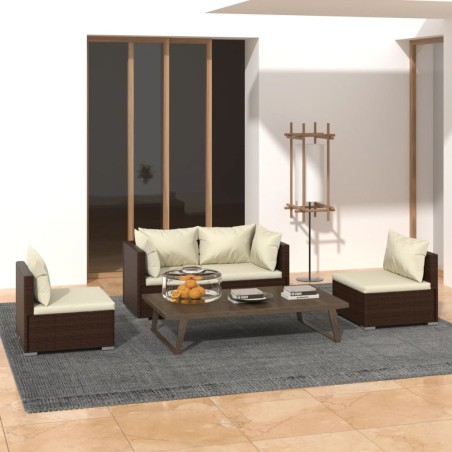 vidaXL Set muebles de jardín 4 piezas y cojines ratán sintético marrón